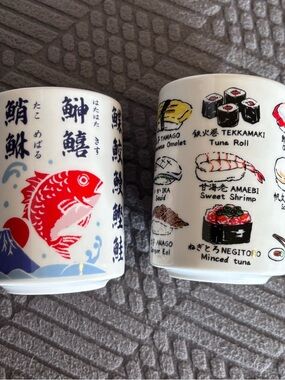 Japanese Sushi Ceramic Cup - Red Fish “sea bream” Design - 2pc